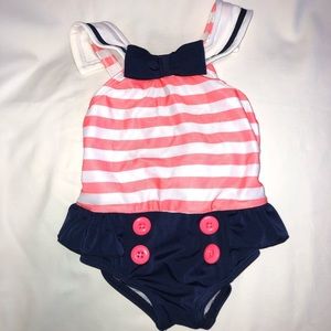 Gymboree 1 Piece Coral/Blue/White Swimsuit 6-12M